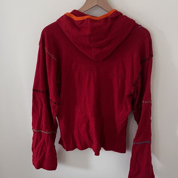 Rising International 100% Cotton Embroidered Red Zip Up Hoodie - Large - Picture 4 of 5